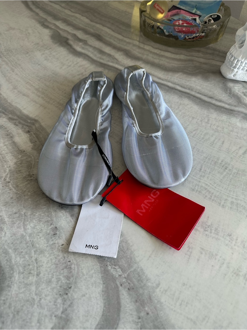 Mango Women’s Semi-Transparent Mesh Ballet Flats in Silver